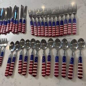 Sakura Colonial 1999 Warren Kimble Stainless Stars Stripe Flag Flatware 54pc Set